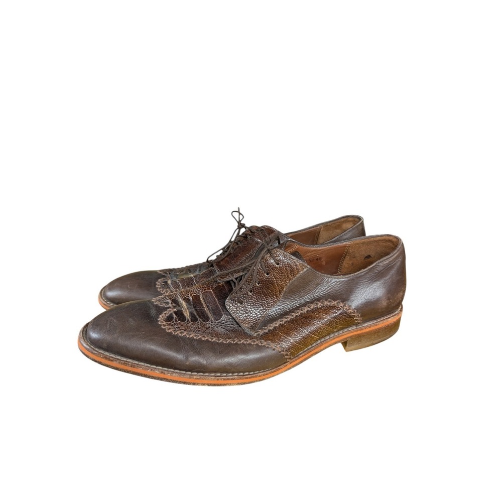 Belvedere Borgo Ostrich & Calfskin Wingtip Shoes Brown Size 11 D